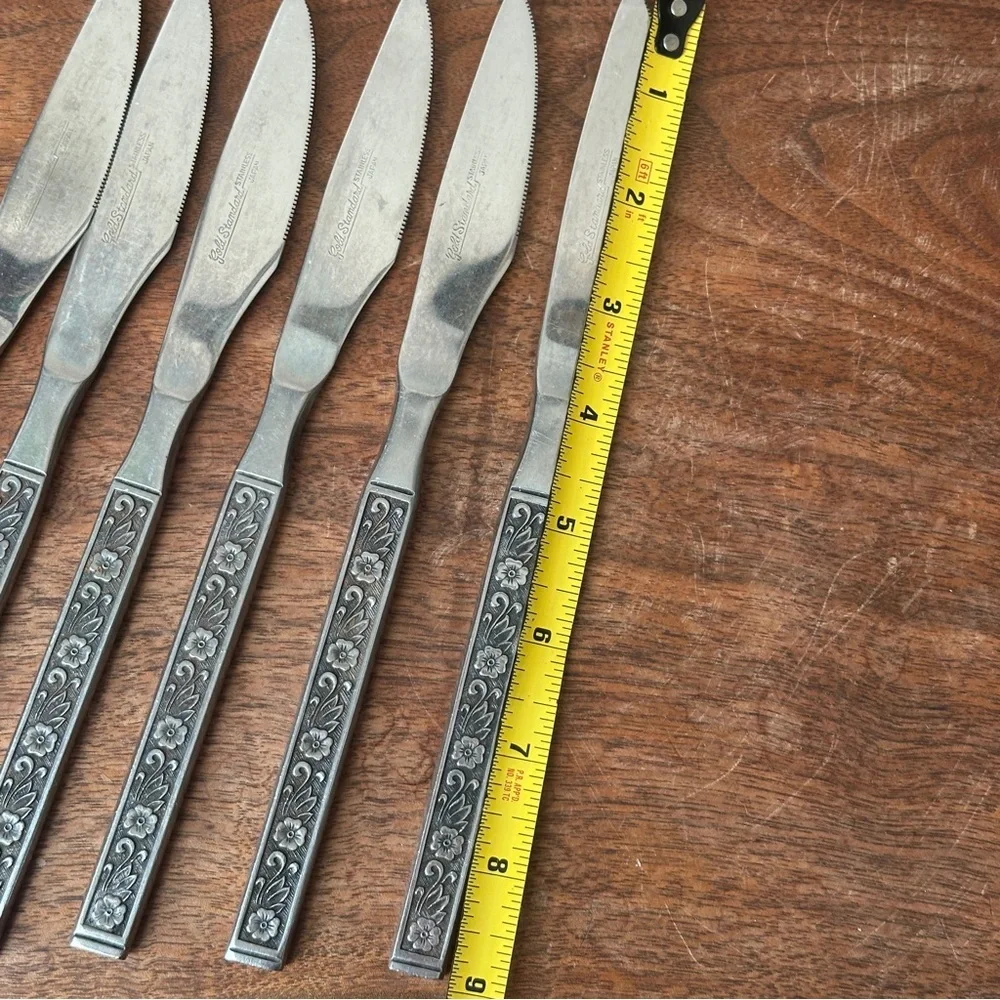 Stainless Knife Set Floral Design Flatware Butter Knives Vintage Kitchen MCM